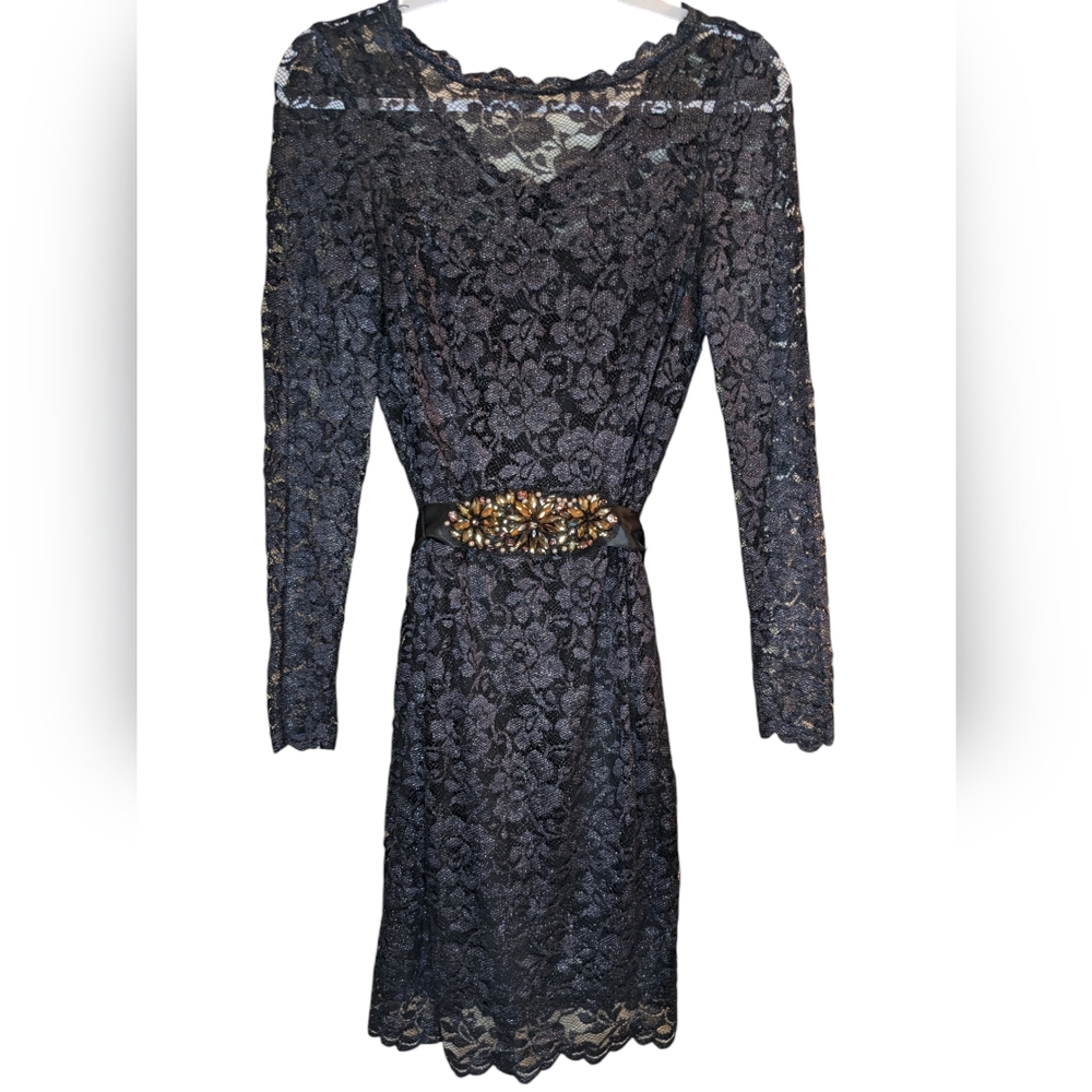 Adrianna Papell Womens Lace Little Black Dress Size 4